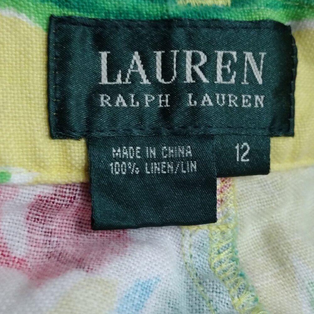 Lauren Ralph Lauren Tropical Floral Linen Pants Size 12 Yellow Resort Chic - Picture 7 of 12